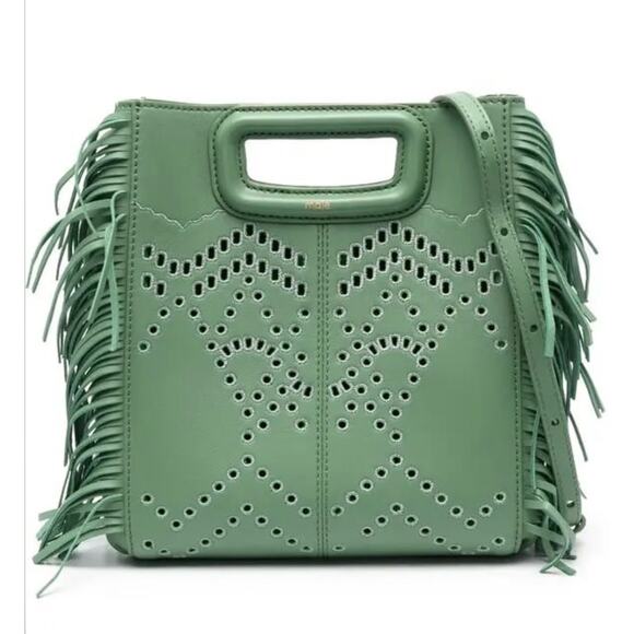 NEW NWT Maje Sac M Bag Green Eyelet Fringe Clutch/Crossbody - Picture 1 of 7
